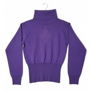 Vintage Snuggler Ski Wear Purple Wool Blend Turtleneck Sweater Size S Embroidery